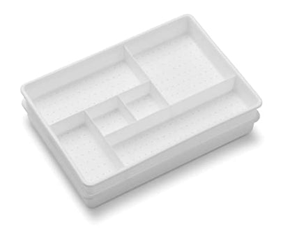 Madesmart Set of 2 Plastic 6-Compartment Drawer Organizer Gadget Trays, Multipurpose Storage Bins for Drawers, White