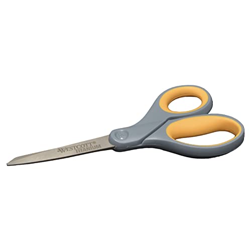 Westcott 13529 8-Inch Straight Titanium Scissors For Office and Home, Yellow/Gray