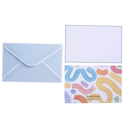 Graphique Brush Strokes Flat Notes – 50 Flat Note Cards with Matching Envelopes and Storage Box, Embellished in Gold Foil, 5.625” x 3.5”