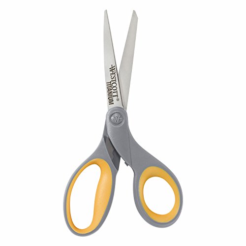 Westcott 13529 8-Inch Straight Titanium Scissors For Office and Home, Yellow/Gray