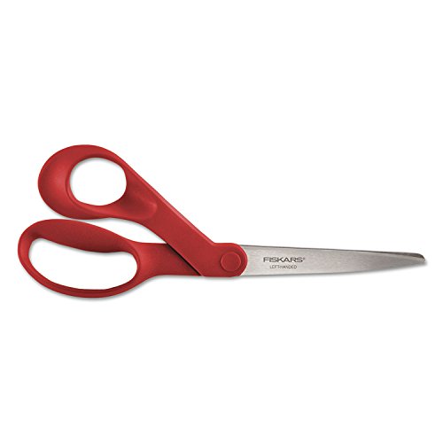 Fiskars Left-Handed Scissors - Ergonomically Contoured - 8" Stainless Steel - Paper and Fabric Scissors for Office, and Arts and Crafts - Red