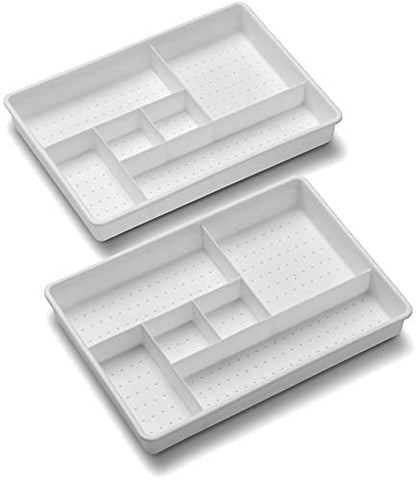 Madesmart Set of 2 Plastic 6-Compartment Drawer Organizer Gadget Trays, Multipurpose Storage Bins for Drawers, White