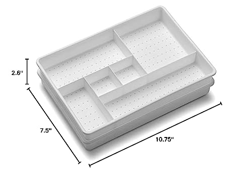 Madesmart Set of 2 Plastic 6-Compartment Drawer Organizer Gadget Trays, Multipurpose Storage Bins for Drawers, White