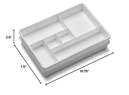 Madesmart Set of 2 Plastic 6-Compartment Drawer Organizer Gadget Trays, Multipurpose Storage Bins for Drawers, White