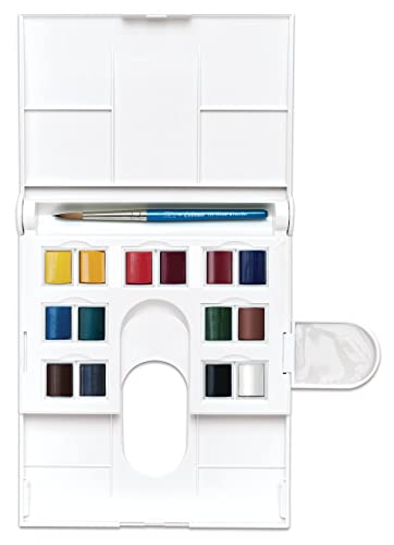 Winsor & Newton Cotman Watercolor Paint Set, Field Set, 14 Half Pans w/ Brush, Mixing Palette