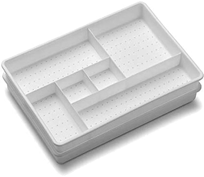 Madesmart Set of 2 Plastic 6-Compartment Drawer Organizer Gadget Trays, Multipurpose Storage Bins for Drawers, White