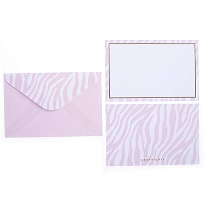 Graphique Pink Zebra Flat Notes – 50 Flat Note Cards with Matching Envelopes and Storage Box, Embellished in Gold Foil, 5.625” x 3.5”