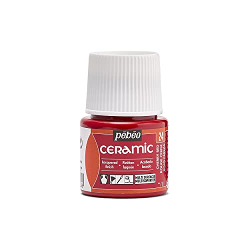 Pebeo 025-024 Ceramic, Enamel Effect Paint, 45 ml Bottle - Cherry Red