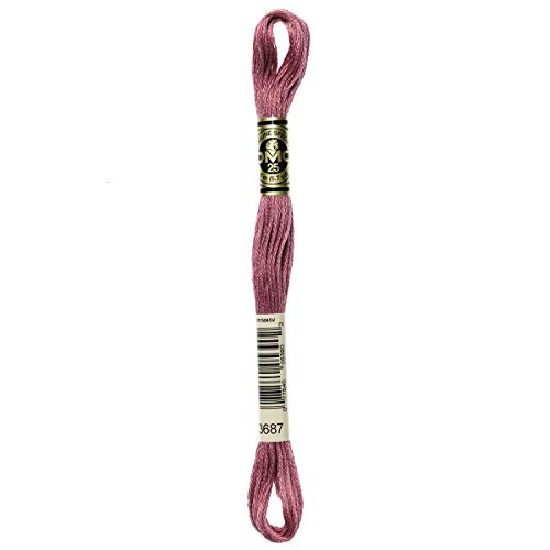 DMC 117-3687 Mouline Stranded Cotton Six Strand Embroidery Floss Thread, Mauve, 8.7-Yard