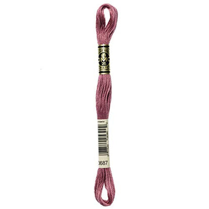 DMC 117-3687 Mouline Stranded Cotton Six Strand Embroidery Floss Thread, Mauve, 8.7-Yard