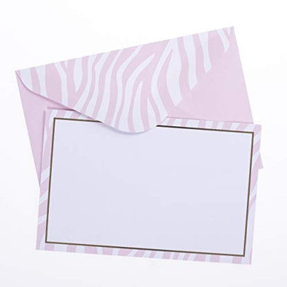 Graphique Pink Zebra Flat Notes – 50 Flat Note Cards with Matching Envelopes and Storage Box, Embellished in Gold Foil, 5.625” x 3.5”