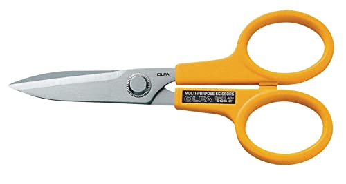 OLFA 5" Serrated Edge Stainless Steel Scissors (SCS-1) - 5 Inch Multi-Purpose Heavy Duty Scissors w/ Sharp Blades & Comfort Grip for Home, Office, Fabric, Sewing, Kitchen, Industrial Materials