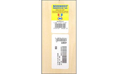 Midwest Products Co. Basswood Sheets 1/32x3x24 15 MID4301 Wood Building Supplies