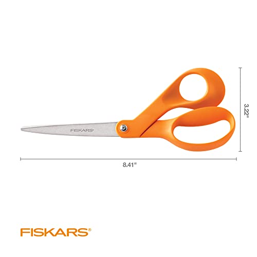 Fiskars Original Orange Handled Scissors - Ergonomically Contoured - 8" Stainless Steel - Paper and Fabric Scissors for Office, and Arts and Crafts