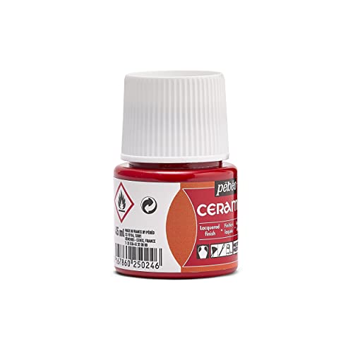 Pebeo 025-024 Ceramic, Enamel Effect Paint, 45 ml Bottle - Cherry Red