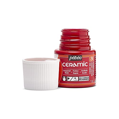 Pebeo 025-024 Ceramic, Enamel Effect Paint, 45 ml Bottle - Cherry Red