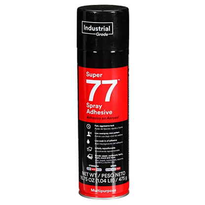 3M Super 77 Multipurpose Permanent Spray Adhesive Glue, Paper, Cardboard, Fabric, Plastic, Metal, Wood, Net Wt 16.75 oz