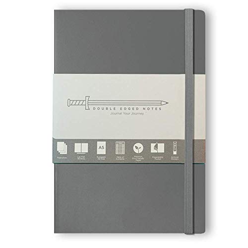 Softcover Journal with Ruled Pages: DIY Table of Contents, 185 Numbered Pages, Archival Stickers, Premium Paper 5.75" x 8.25", Pocket, Bookmark. Perfect Bible Journal or Diary. (GRAY)