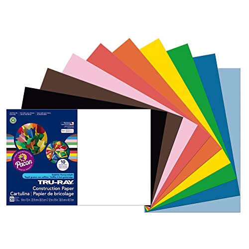 Tru-Ray® Construction Paper, 50% Recycled, Assorted Colors, 12" x 18", Pack Of 50