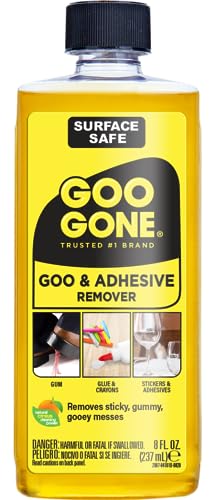 Goo Gone Adhesive Remover - 8 Ounce - Surface Safe Adhesive Remover Safely Removes Stickers Labels Decals Residue Tape Chewing Gum Grease Tar