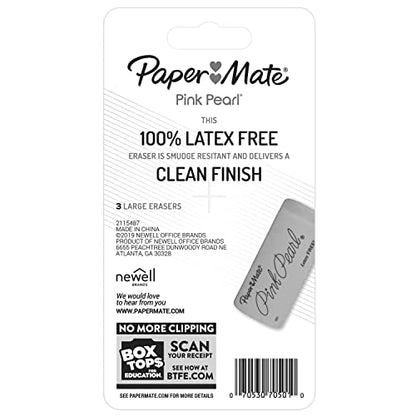 Paper Mate Pink Pearl Erasers, Large, 3 Count