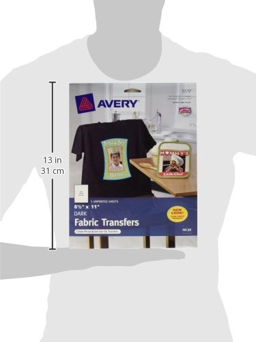 Avery Printable T-Shirt Transfers, For Use on Dark Fabrics, Inkjet Printers, 5 Paper Transfers (3279)