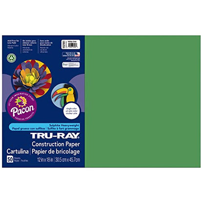 Tru-Ray 102961EA Pacon Construction Paper, 12-Inches by 18-Inches, 50-Count, Holiday Green (102961)