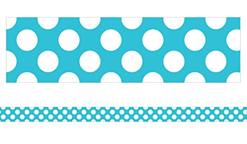 Schoolgirl Style Straight Borders, Teal with Polka Dots (108347)