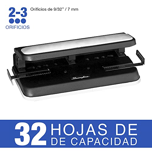 Swingline 2-7 Hole Punch, Adjustable, Heavy Duty Hole Puncher, Easy Touch, 32 Sheet Punch Capacity, Black/Gray (74300)