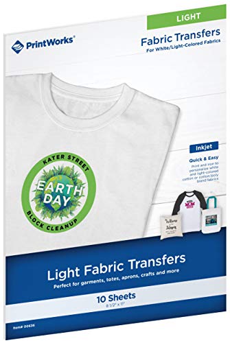 Printworks White T-Shirt Transfers for Inkjet Printers, For Use on White Fabrics Only, Photo Quality Prints, 10 Sheets, 8 ½” x 11” (00480)