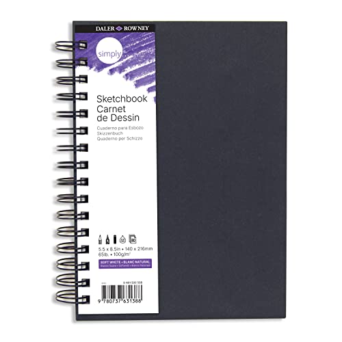 Daler-Rowney Simply Sketchbook - 5.5in x 8.5in Wirebound Sketch Book - 80-Page Black Sketchbook for Dry Media - Drawing Sketchbook for Artists and Students of All Ages