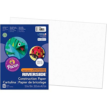 Riverside 3D Construction Paper, White, 12" x 18", 50 Sheets