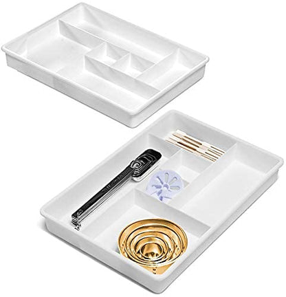 Madesmart Set of 2 Plastic 6-Compartment Drawer Organizer Gadget Trays, Multipurpose Storage Bins for Drawers, White