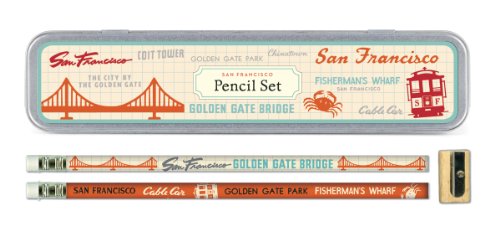 Cavallini Papers Pencil Set with 10 Pencils and 1 Sharpener, San Francisco