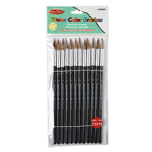 Charles Leonard Water Color Paint Brushes with Round Pointed Tip, # 10, 0.93 Inch, Camel Hair, Black Handle, 12-Pack (73510)