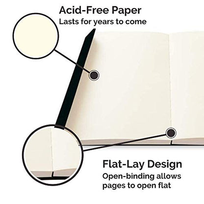 Piccadilly Black Open Bound Sketchbook | Flat-lay Drawing Notebook | Acid & Wood-Free Paper | Medium, 240 pages