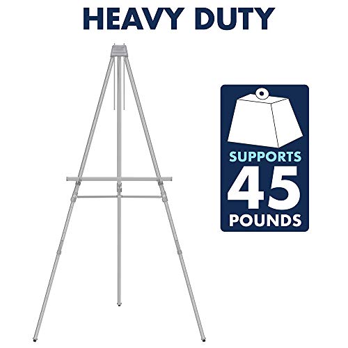 Quartet Easel, Aluminum, Heavy-Duty, Telescoping, 66" Max. Height, Supports 45 Lbs, Silver (55EX)