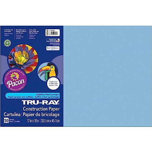 Tru-Ray® Construction Paper, 50% Recycled, 12" x 18", Sky Blue, Pack Of 50