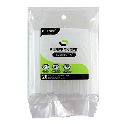 Surebonder "Clear Stik" Hot Glue Sticks for All Temperatures - Full Size 4" L, 7/16" D - 20 Pack - All Purpose, Made in USA (DT-20)