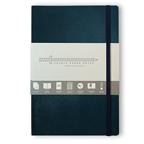 Navy Journal with Dot Grid Pages: DIY Table of Contents, 185 Numbered Pages, Archival Stickers, Premium Paper 5.75" x 8.25", Pocket, Bookmark. Perfect Bible Journal or Diary.