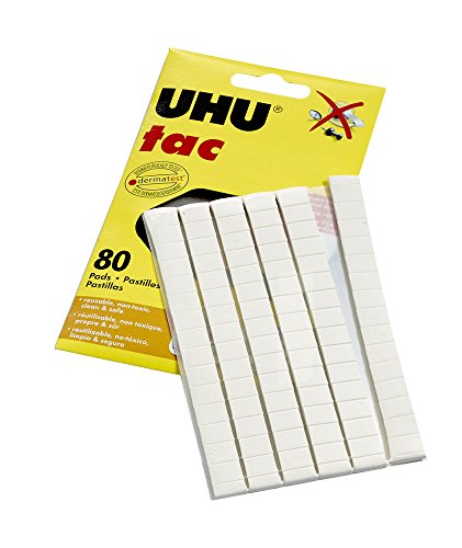 Uhu Tac Removable and Reusable Glue Pads for Fast & Cleanmounting, Non-Toxic, Ideal for Paper and Small Objects, 80 Tac Pads (99683),White (SAU99683)