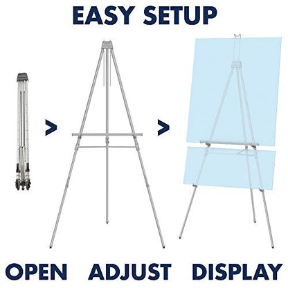 Quartet Easel, Aluminum, Heavy-Duty, Telescoping, 66" Max. Height, Supports 45 Lbs, Silver (55EX)