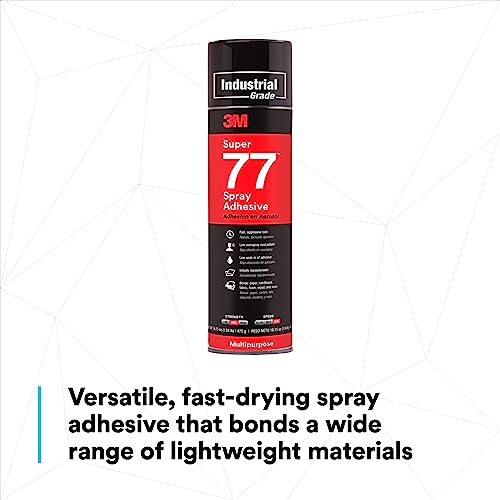 3M Super 77 Multipurpose Permanent Spray Adhesive Glue, Paper, Cardboard, Fabric, Plastic, Metal, Wood, Net Wt 16.75 oz