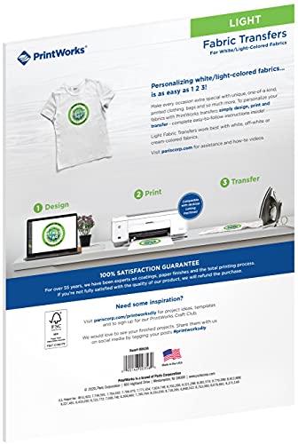 Printworks White T-Shirt Transfers for Inkjet Printers, For Use on White Fabrics Only, Photo Quality Prints, 10 Sheets, 8 ½” x 11” (00480)