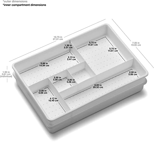 Madesmart Set of 2 Plastic 6-Compartment Drawer Organizer Gadget Trays, Multipurpose Storage Bins for Drawers, White