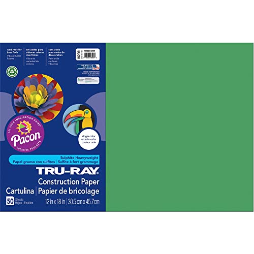 Tru-Ray 102961EA Pacon Construction Paper, 12-Inches by 18-Inches, 50-Count, Holiday Green (102961)