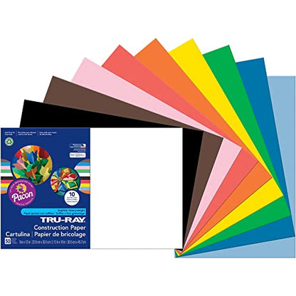 Tru-Ray® Construction Paper, 50% Recycled, Assorted Colors, 12" x 18", Pack Of 50