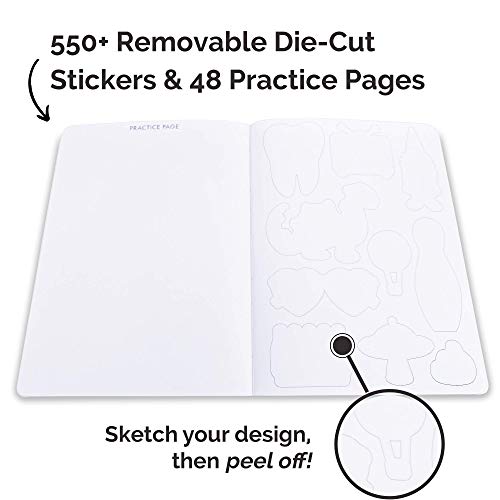 Piccadilly Sketch Your Sticker | Guided Artistic Sketchbook with Removeable Die-Cut Stickers | 550+ Sticker Outlines | 100 Pages (9781620098561), white