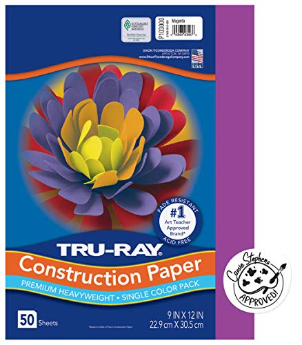 Tru-Ray Heavyweight Construction Paper, Magenta, 9" x 12", 50 Sheets (103000)