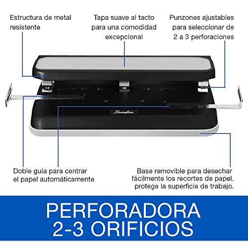 Swingline 2-7 Hole Punch, Adjustable, Heavy Duty Hole Puncher, Easy Touch, 32 Sheet Punch Capacity, Black/Gray (74300)